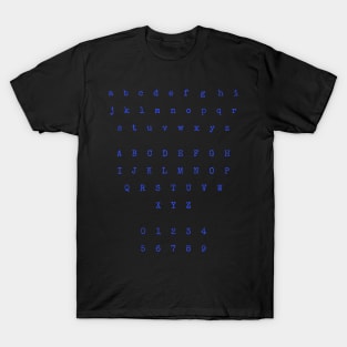 Blue Typewriter Letters and Numbers T-Shirt